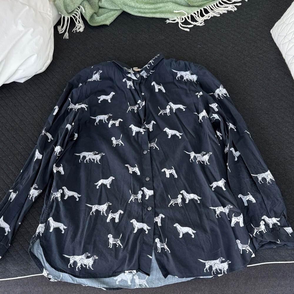Barbour Black Button Down Shirt with Dog Print